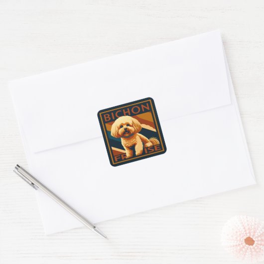 Schattigee Bichon Frise Puppy Dog Retro Poster Sti Vierkante Sticker (Envelop)