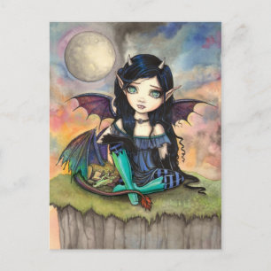 Schattigee Big-Eye Gothic Fairy en Dragon Art Briefkaart