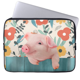 Schattigee biggen en vrolijke bloesems laptop sleeve