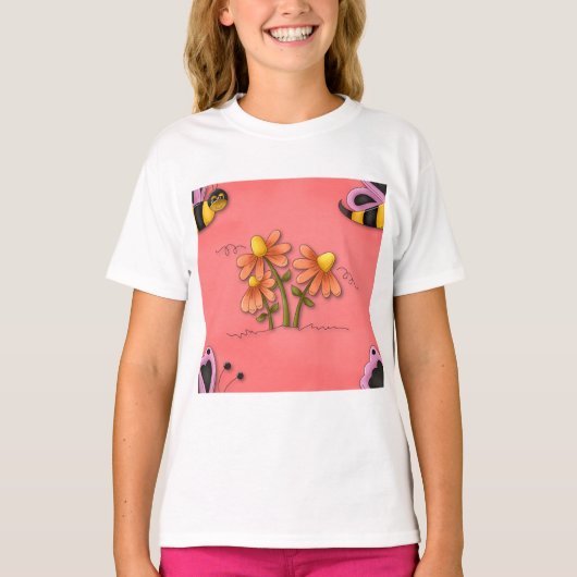 Schattigee bij en bloemenroze voorjaarstuin t-shirt (Voorkant)