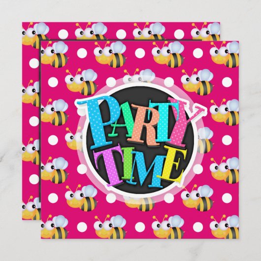 Schattigee bij, hete roze & witte polka stippen kaart (Voorkant / Achterkant)