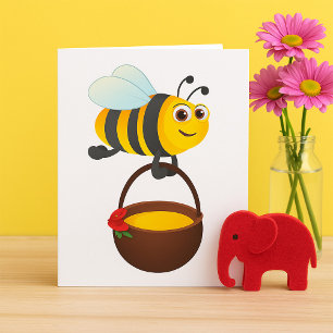 Schattigee bij met honingpot met bloem kaart