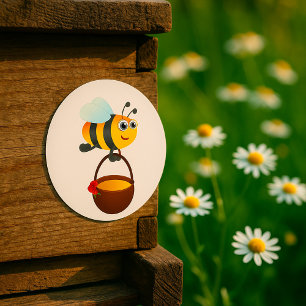 Schattigee bij met honingpot met bloem ronde sticker