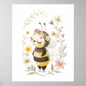Schattigee bijen en bloemen Poster (Voorkant)