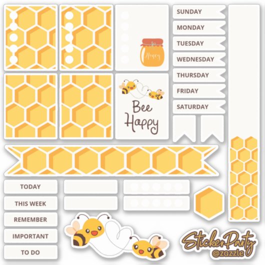 Schattigee bijen hommel honingraat planner Sticker (Voorkant)