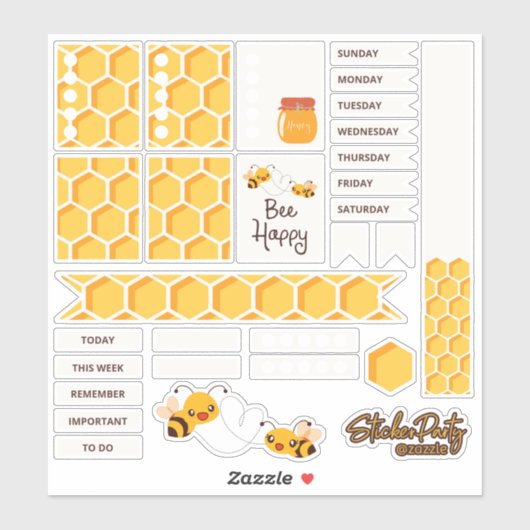 Schattigee bijen hommel honingraat planner Sticker (Vel)