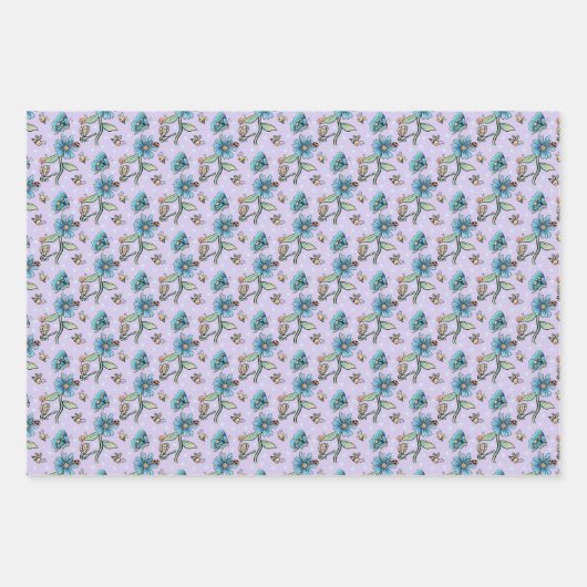 Schattigee bijen, vlinders, bloemen en lieveheersb inpakpapier vel (Voorkant 3)