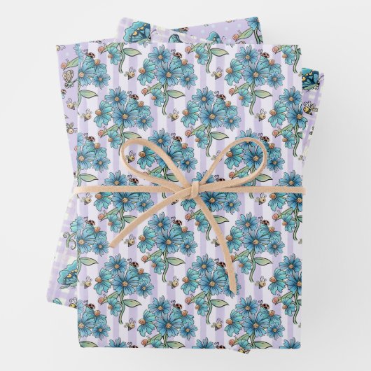 Schattigee bijen, vlinders, bloemen en lieveheersb inpakpapier vel (In situ)