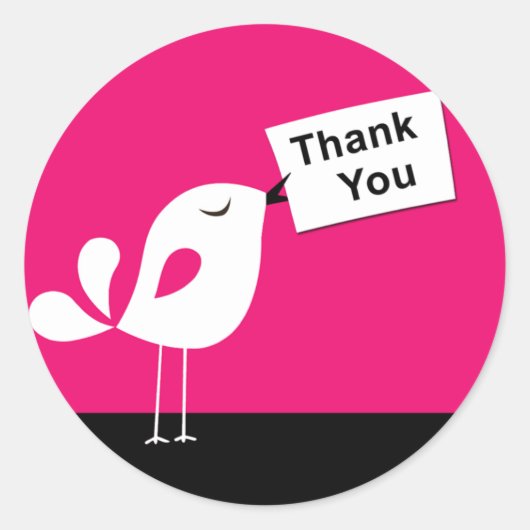 Schattigee Birdy Dank u Sticker (fuschia) (Voorkant)