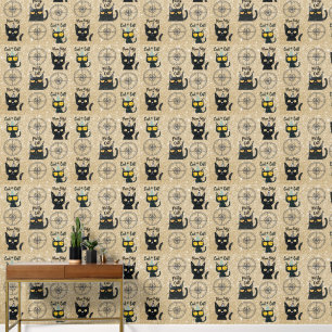 Schattigee Black Cat en Cadeau-Gold Glitter-Meow P Behang
