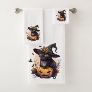 Schattigee Black Cat en Jack-o-lantaarn Bad Handdoek