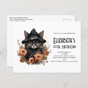 Schattigee Black Cat Witch's Pet Verjaardagsuitnod Briefkaart
