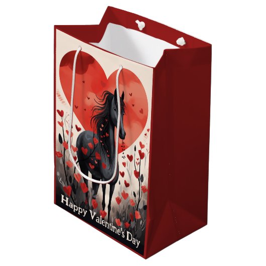 Schattigee Black Horse and Hearts Valentijnsdag Medium Cadeauzakje (Voorkant Gekanteld)