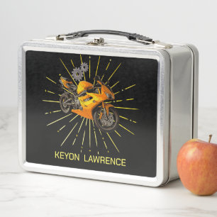 Schattigee Black & Yellow Boys Motorbike Metal Lun