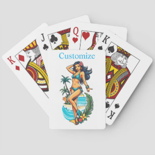 Schattigee Blackhaired Bikini Beach Girl Thunder_C Pokerkaarten