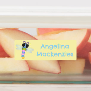 Schattigee blauw en roze libel cartoon gepersonali labels