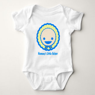 Schattigee blauw-gele baby in een bonnet T-shirt