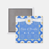 Schattigee Blauw-Wit Bloemen Daisy Wedding Magneet (Voorkant / Achterkant)