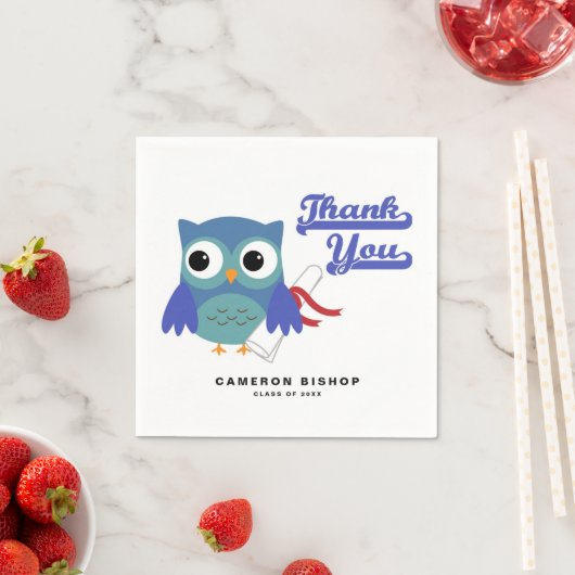 Schattigee Blauwe Afstuderen Uil met Diploma Afstu Servet (Insitu)