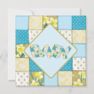 Schattigee Blauwe Baby Quilt Baby shower uitnodigi Kaart
