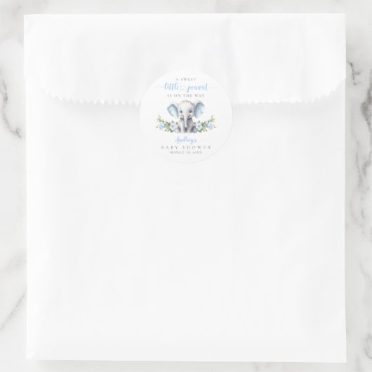 Schattigee Blauwe Bloemen Olifant Baby Boy Shower Ronde Sticker (Tas)