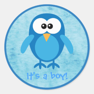 Schattigee Blauwe Cartoon Uil Het Is Een Jongen Ni Ronde Sticker