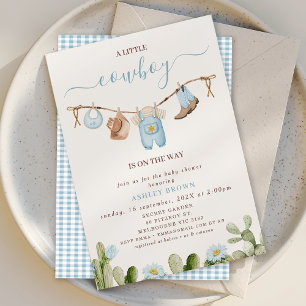 Schattigee Blauwe Clothesline Cactus Cowboy Baby s Kaart