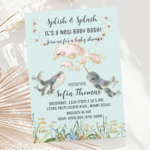 Schattigee Blauwe Dieren Onder het Zee Baby shower Kaart
