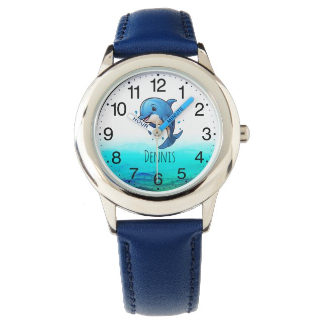 Schattigee Blauwe Dolfijn Oceaan Kinder Horloge (Voorkant)
