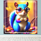 Schattigee blauwe eekhoorn met bril canvas afdruk (Insitu (Houten vloer))