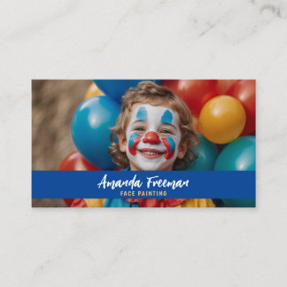 Schattigee Blauwe en Gele Clown Gezicht Schilderen Visitekaartje