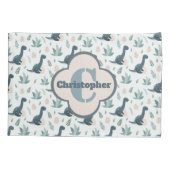 Schattigee Blauwe Groene Dinosaurus met Monogram e Kussensloop (Achterkant)