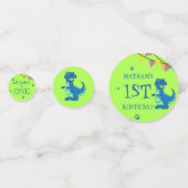 Schattigee Blauwe Groene Dinosaurus Verjaardagsfee Confetti (Achterkanten)