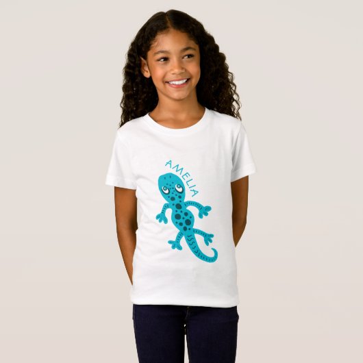 Schattigee Blauwe Hagedis Gecko Kinder Naam T-Shir T-shirt (Voorkant volledig)