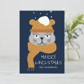 Schattigee Blauwe Kerstkat Feestdagenkaart (Staand voorkant)