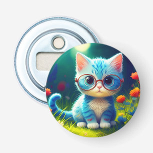 Schattigee blauwe kitten met bril - 276548 button flesopener