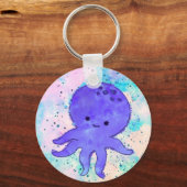 Schattigee Blauwe Octopus Cartoon Waterverf Sleutelhanger (Achterkant)