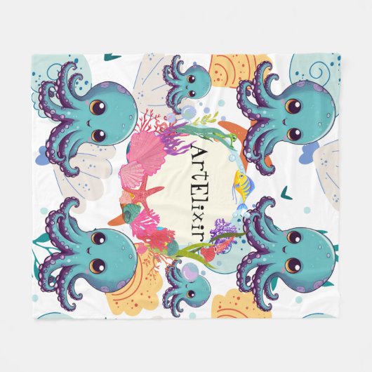 Schattigee Blauwe Octopus Print Fleece Deken (Voorkant (Horizontaal))