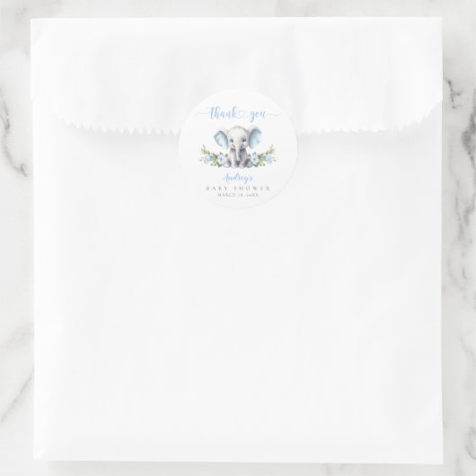 Schattigee Blauwe Olifant Baby Boy Shower Dank u Ronde Sticker (Tas)