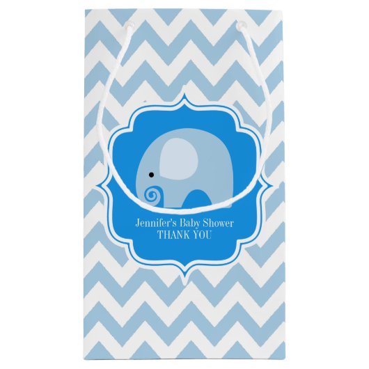 Schattigee Blauwe Olifant Baby shower Boy Party Cu Klein Cadeauzakje (Achterkant)