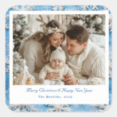 Schattigee Blauwe Sneeuwvlok Kerstmis Vierkante Sticker (Voorkant)