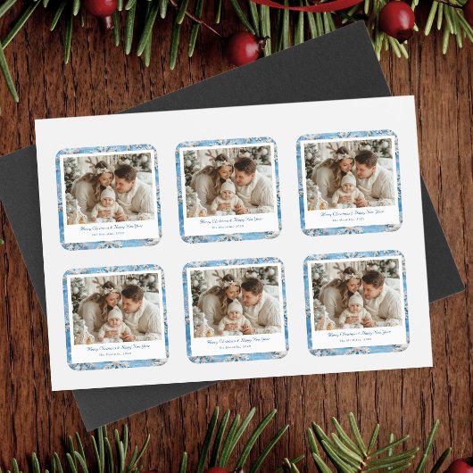 Schattigee Blauwe Sneeuwvlok Kerstmis Vierkante Sticker