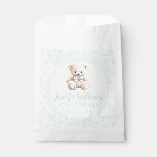 Schattigee blauwe teddybeer boho baby boy douche bedankzakje (Voorkant)