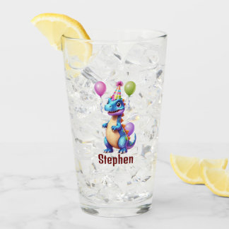 Schattigee blauwe verjaardagsdinosaurus glas