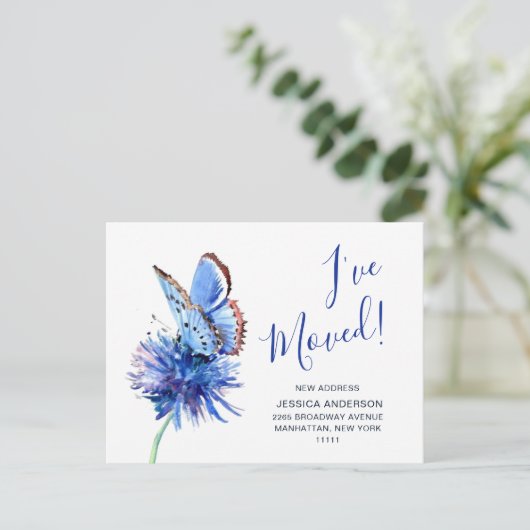 Schattigee Blauwe Vlinder Bloem Bewegende Aankondi Aankondigingskaart (Staand voorkant)