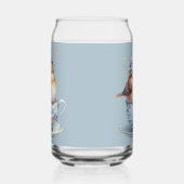 Schattigee Blauwe Vogel met Bloemenkroon in Teacup Blikvorm Glas (Links)