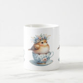 Schattigee Blauwe Vogel met Bloemenkroon in Teacup Koffiemok (Center)