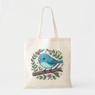Schattigee Blauwe Vogel Op Een Bloeiende Tak Tote Bag