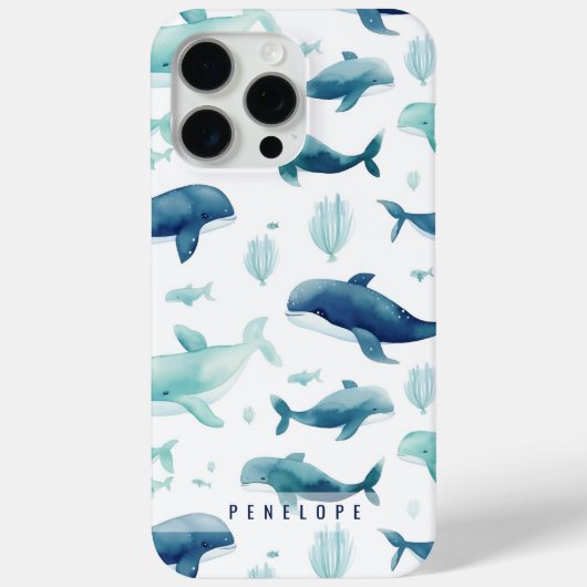 Schattigee blauwe walvissen gepersonaliseerde iPho Case-Mate iPhone Case (Achterkant)