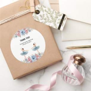 Schattigee Blauwe Waterverf Bloemen Ballerina Baby Ronde Sticker